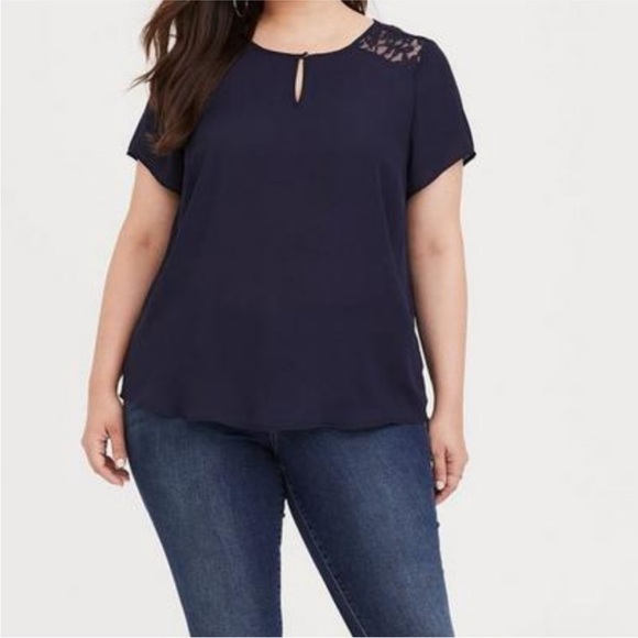 Torrid Abbey - Navy Georgette Keyhole Lace
Blouse Short Sleeves - Picture 1 of 6